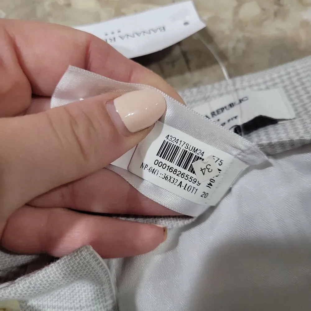 NWT Banana Republic Linen Pants Light Grey Herringbone Work Trouser Fit 36x30